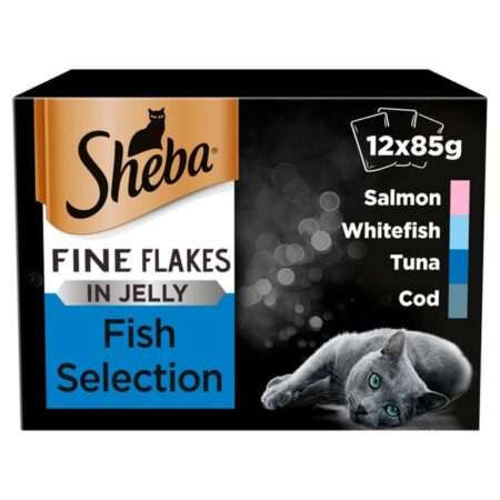 Sheba Fine Flakes Cat Food Pouches Fish In Jelly 12 x 85g