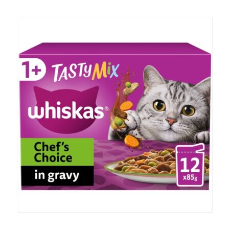 Whiskas 1+ Chef’s Choice Mix Adult Wet Cat Food Pouches in Gravy 12 x 85g