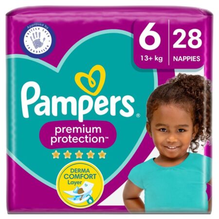 Pampers Premium Protection Size 6, 28 Nappies, 13kg+, Essential Pack