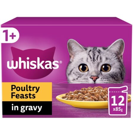 Whiskas 1+ Poultry Feasts Adult Wet Cat Food Pouches in Gravy 12 x 85g
