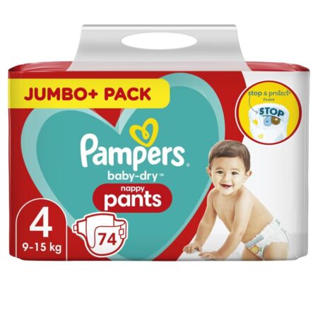 Pampers Size 4 Baby Dry Nappy Pants 74 Jumbo Pack