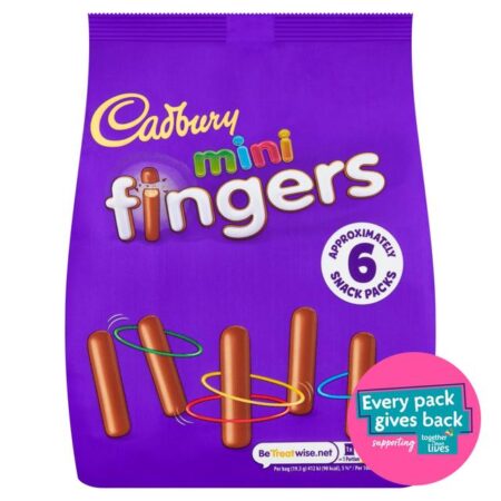 Cadbury mini fingers chocolate biscuits bag 6 pack 6 x 19.3g