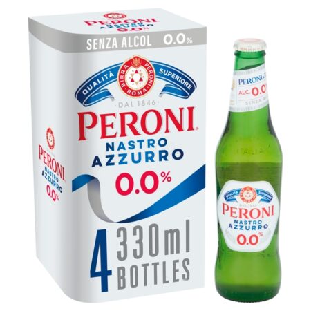 Peroni Nastro Azzurro Alcohol Free 0% Beer Lager Bottles 4 x 330ml