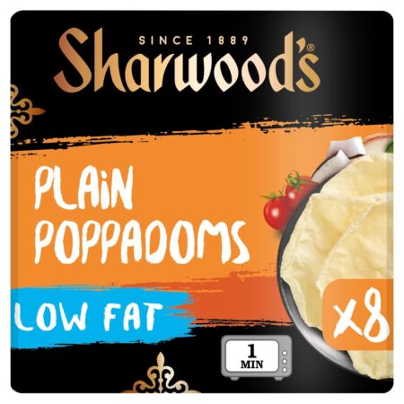 Sharwood’s 8 Plain Poppadoms Low Fat 94g