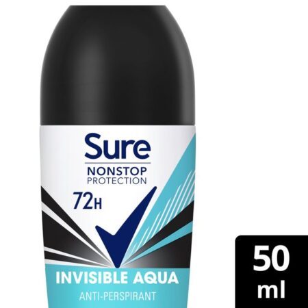 Sure Antiperspirant Deodorant Roll On Nonstop Invisible Aqua 50ml