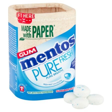 Mentos Gum Pure Fresh Freshmint Sugar Free Chewing Gum Bottle 50 Pieces 100g