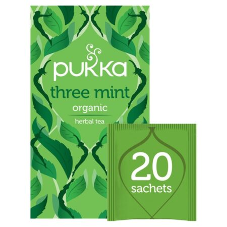 Pukka Three Mint, Organic Herbal Tea with Peppermint, Spearmint, 20 Sachets 32g