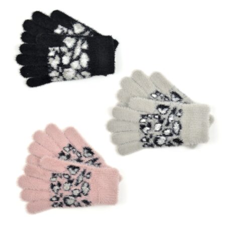 LADIES FLUFF LEOPARD PRINT GLOVES