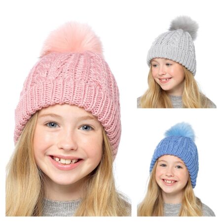 GIRLS CHUNKY KNIT BOBBLE HAT