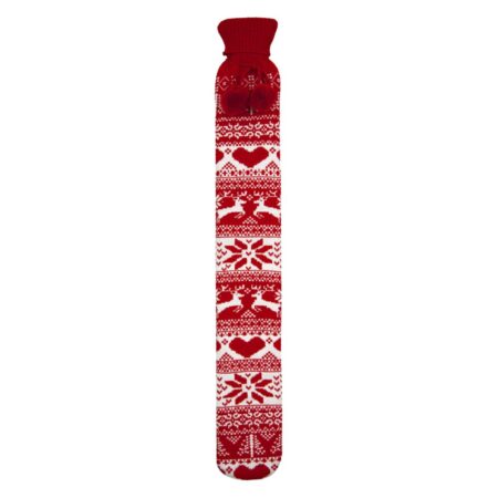 LONG HOT WATER BOTTLE RED KNITTED NORDIC