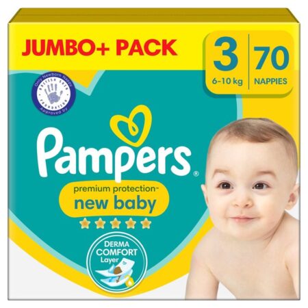Pampers Premium Protection New Baby Size 3, 70 Nappies Jumbo+ Pack6, Vitamin B12
