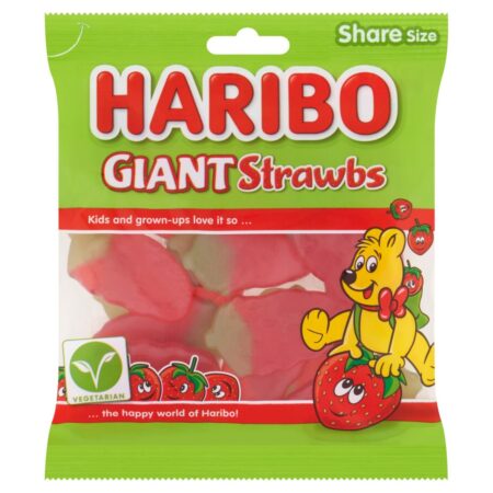 Haribo Giant Strawbs Vegetarian Sweets Share Bag 175g