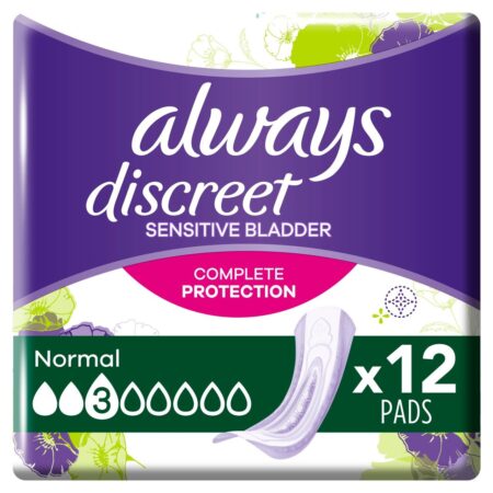 Always Discreet Incontinence Pads Normal for Sensitive Bladder 12 pack