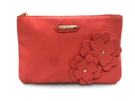 FLOWER EMB CLUTCH CORAL