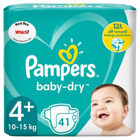 Pampers Baby-Dry Size 4+, 41 Nappies, 10kg-15kg, Essential Pack 41 per pack