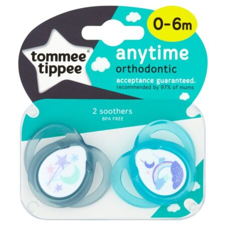 Tommee Tippee Anytime Orthodontic Soothers 0-6M 2 per pack