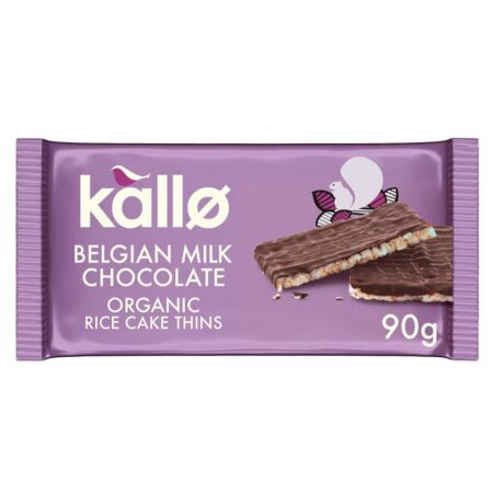 Kallo Belgian Milk Chocolate Organic Rice Cake Thins 90g