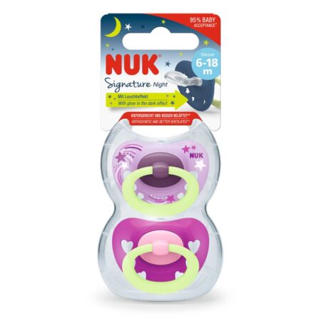 SIGNA NIGHT PINK SILICONE SOOTHER S2 2PK