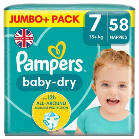 Pampers Baby-Dry Size 7, 58 Nappies, 15kg+, Jumbo+ Pack 58 per pack