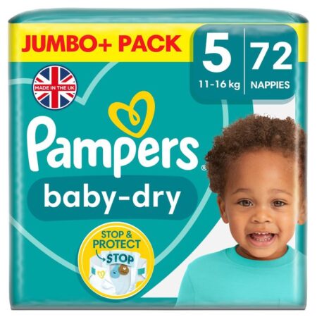 Pampers Baby-Dry Size 5, 72 Nappies, 11kg-16kg, Jumbo+ Pack 72 per pack