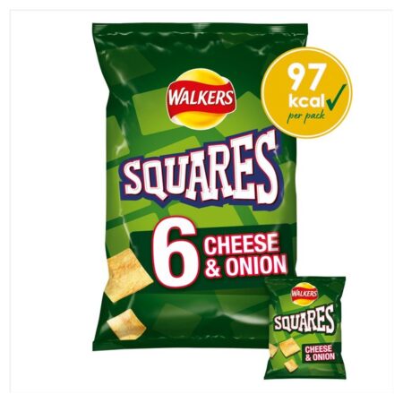 Walkers Squares Cheese, Onion Multipack Snacks Crisps 6 x 22g