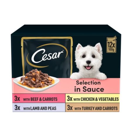 Cesar Deliciously Fresh Dog Food Pouches Mixed Selection In Sauce 12 x 100g