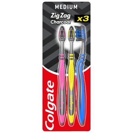 Colgate ZigZag Charcoal Medium Toothbrushes 3 per pack