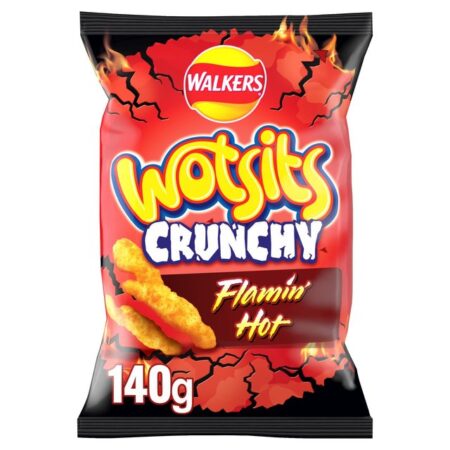 Walkers Wotsits Crunchy Flamin’ Hot Sharing Snacks Crisps 140g