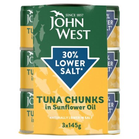 John West 30% Lower Salt Tuna Chunks In Sunflower Oil 3 X 145g